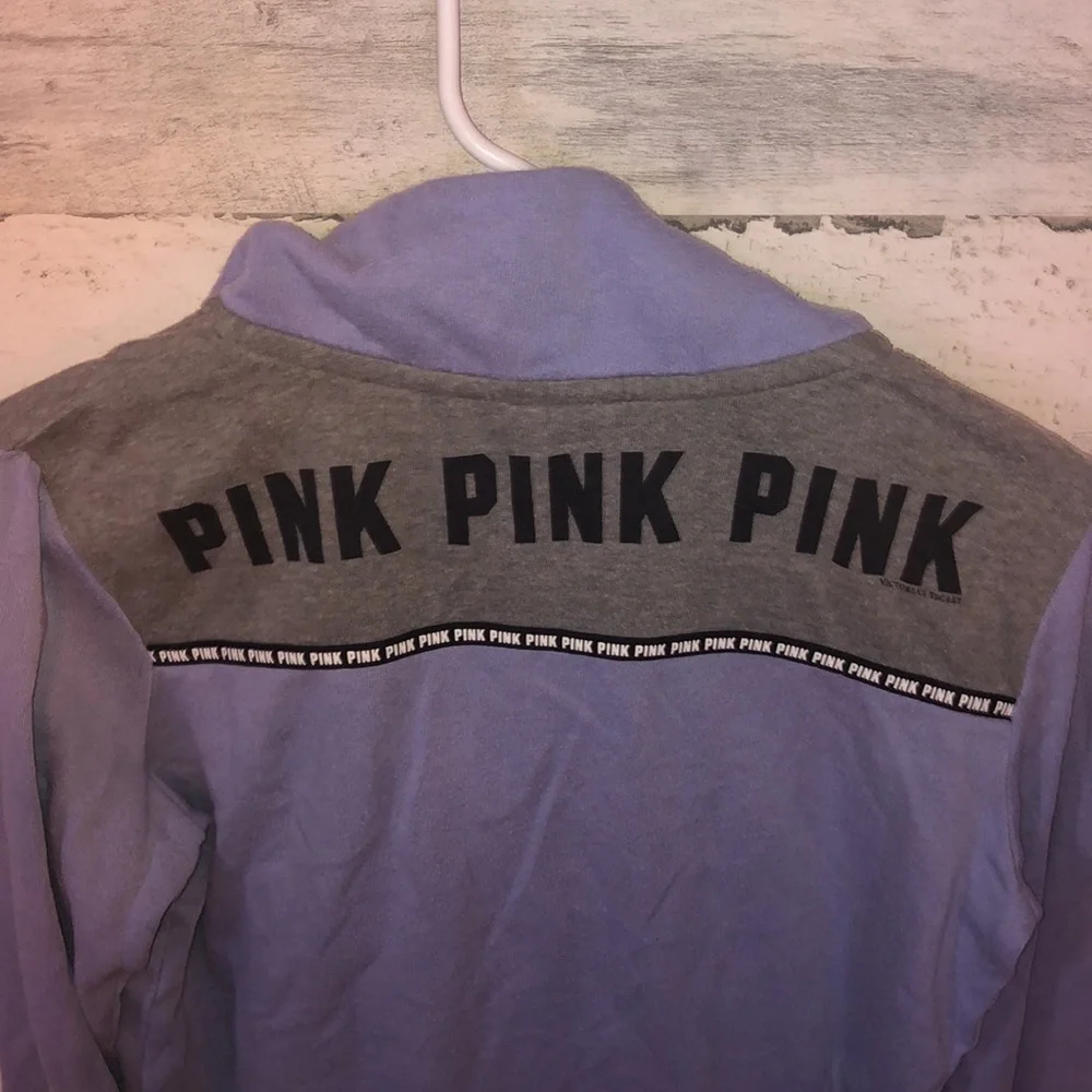 PINK VICTORIA’S SECRET quarter zip sweatshirt purple and gray XS PINK VS top​ - Picture 7 of 8